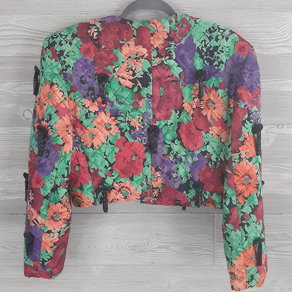 VTG Emanuel Ungaro Parallele Paris Vintage Floral Quilted Cropped Beaded Jacket - Picture 2 of 13